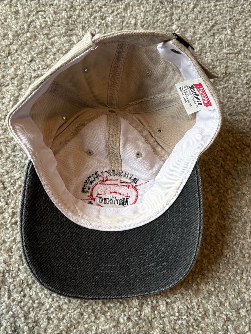 Vintage Marlboro Ride It Run It Climb It Hat Tan Gray Adjustable Cigarettes 90s - Picture 4 of 4